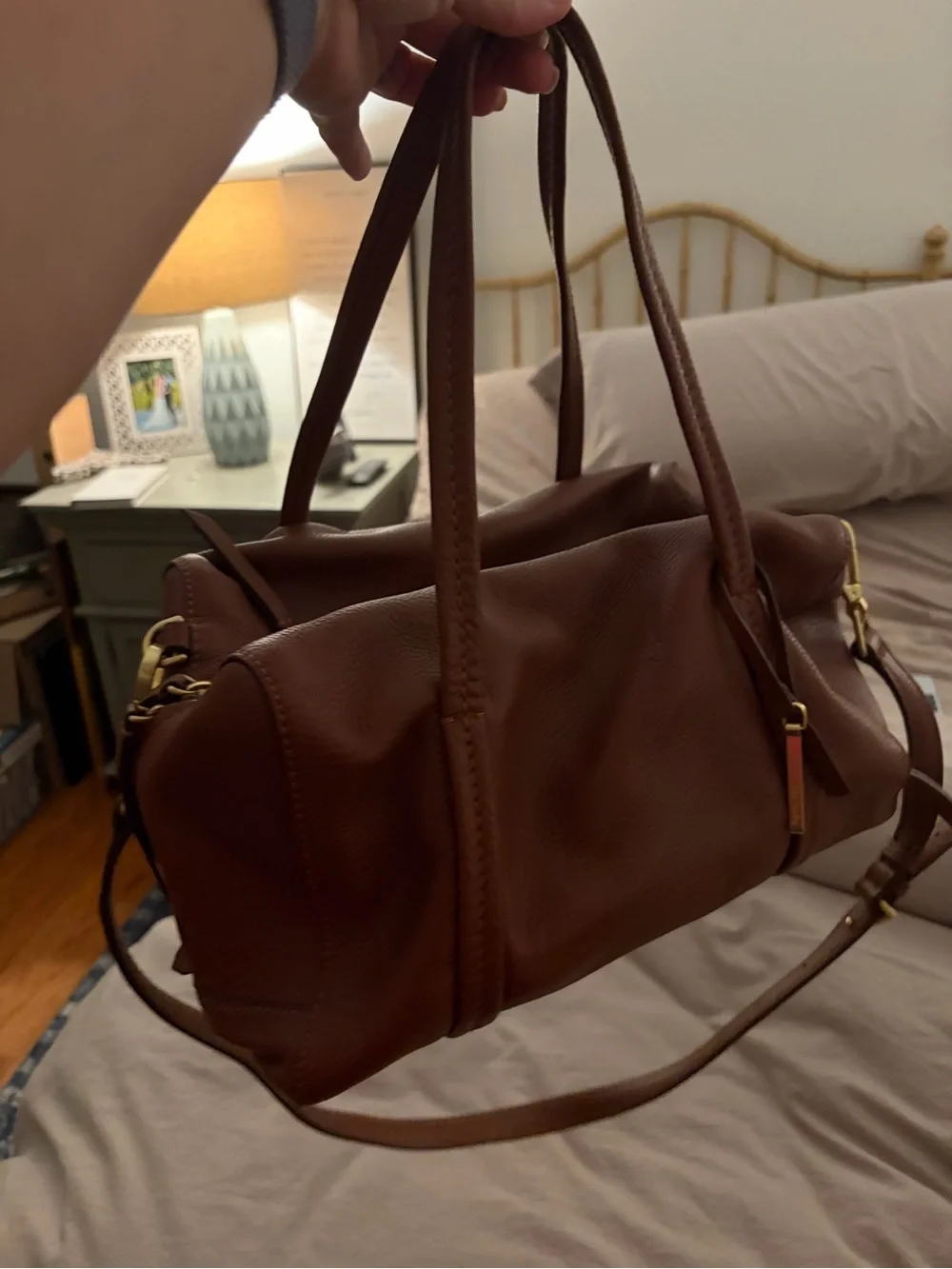 Vera Bradley Brown Pebbled Satchel with Gold Hardware